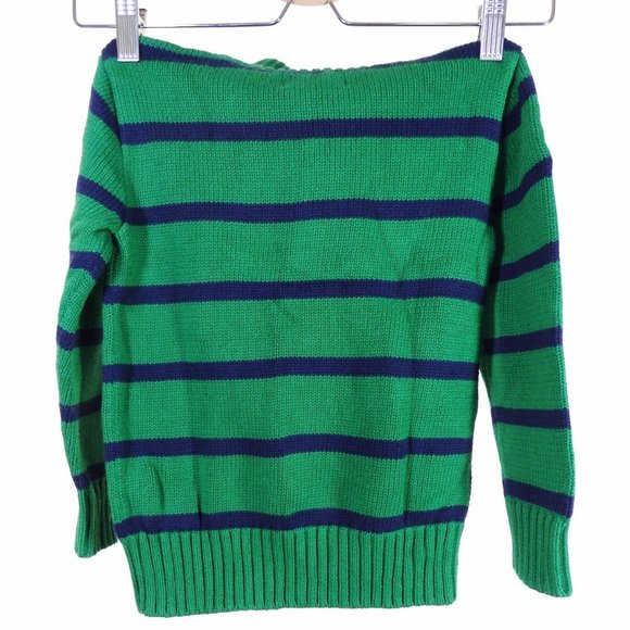 Boy's Chaps Zip Neck Sweater Green and Navy Stripe - Picture 3 of 4